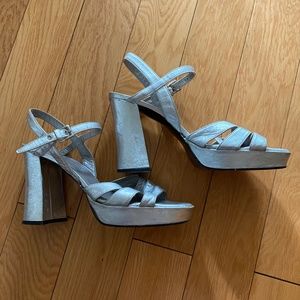 Brown's Silver Metallic Leather Platform Sandals